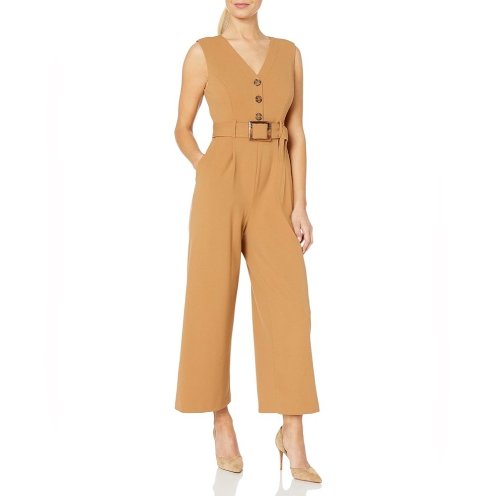Calvin Klein Women's V-Neck Jumpsuit with Center Button Bodice and Belt size 8